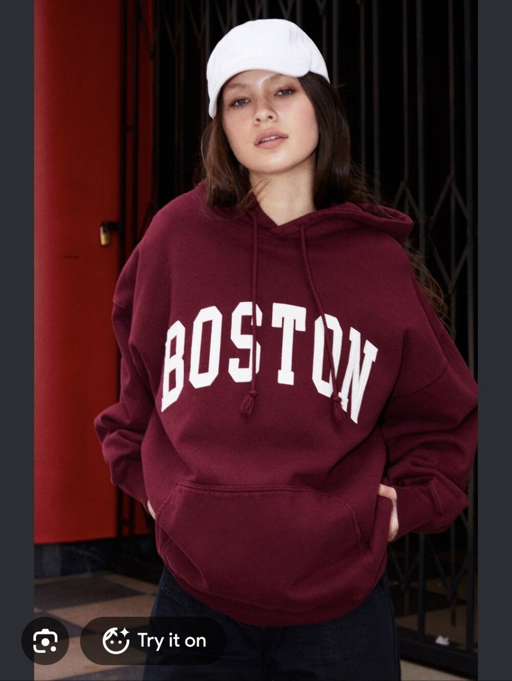 J Galt Burgundy Cristy Boston Hoodie Oversized One Size